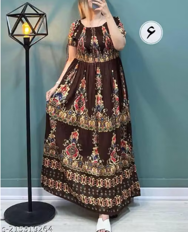 Fit and flare Brown maxi dress in print off shoulder brown