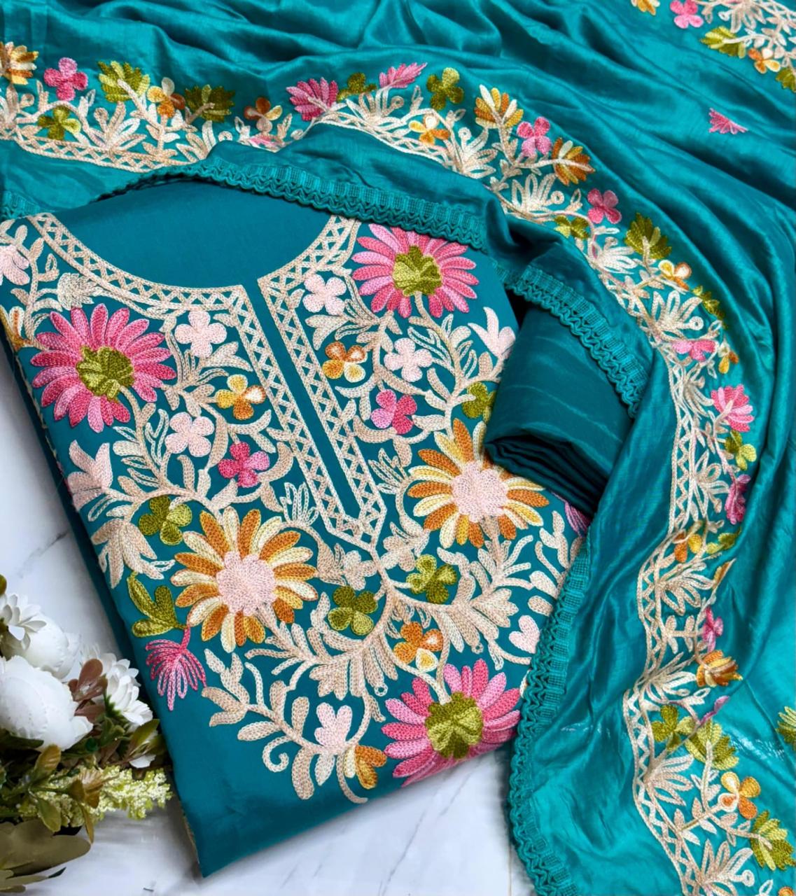 Jaamdani Silk Blue Elephant Digital Print Suit Set Blue
