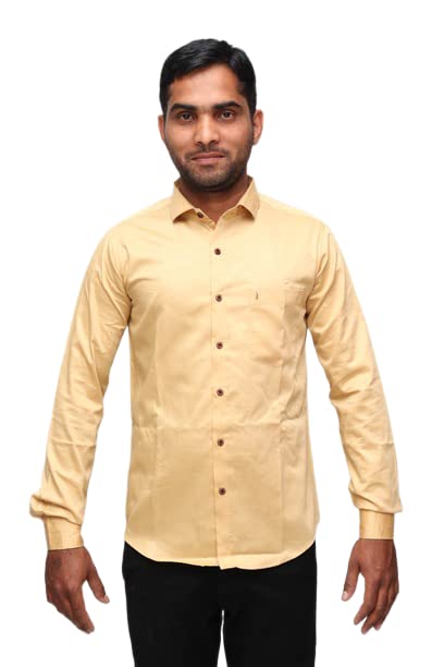 Just Trousers Gold Pure Cotton Solid Shirt for Men