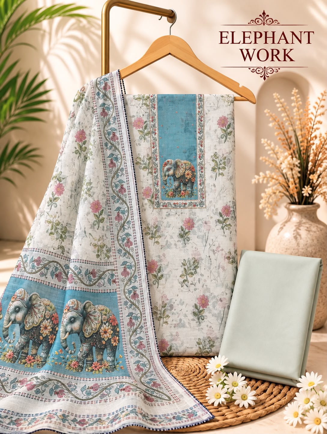 Jaamdani Silk Elephant Digital Print Suit image 2
