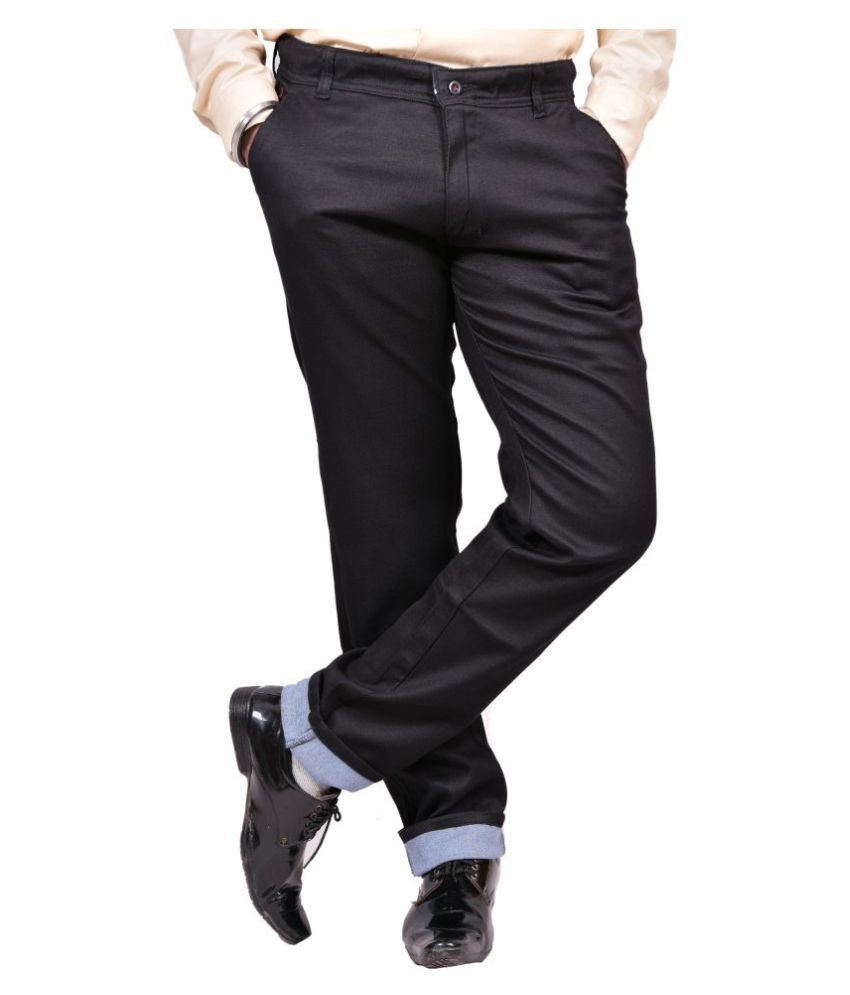 Just Trousers Black Khaki Slim -Fit Flat Trousers