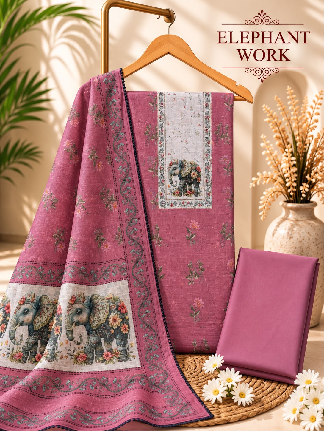 Jaamdani Silk Elephant Digital Print Suit image 2