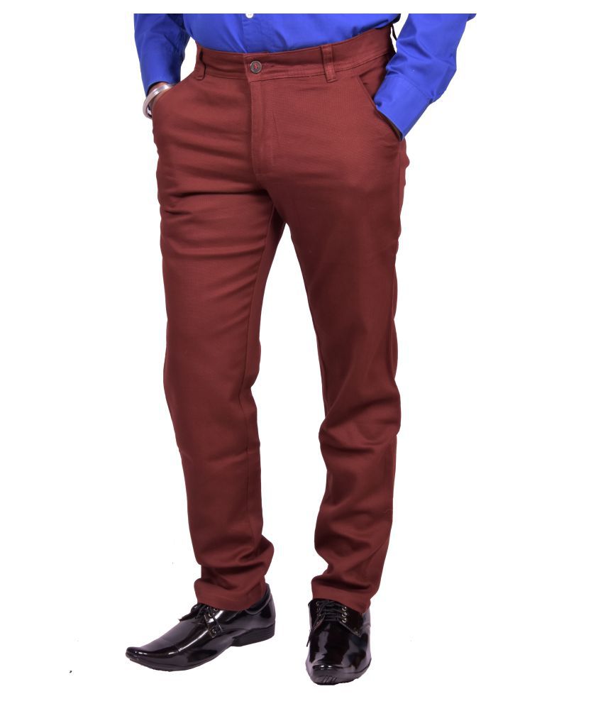 Just Trousers Maroom Gold Slim -Fit Flat Chinos