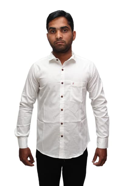 Just Trousers White Pure Cotton Solid Shirt for Men