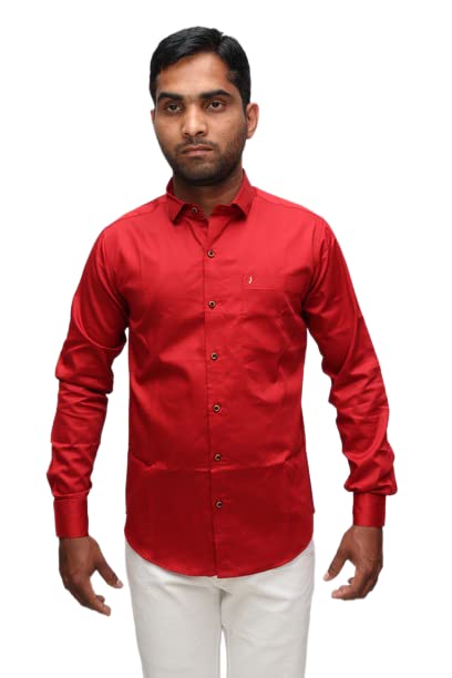 Just Trousers Red Pure Cotton Fabric Full Sleeves Formal Shirts for Mens & Boys