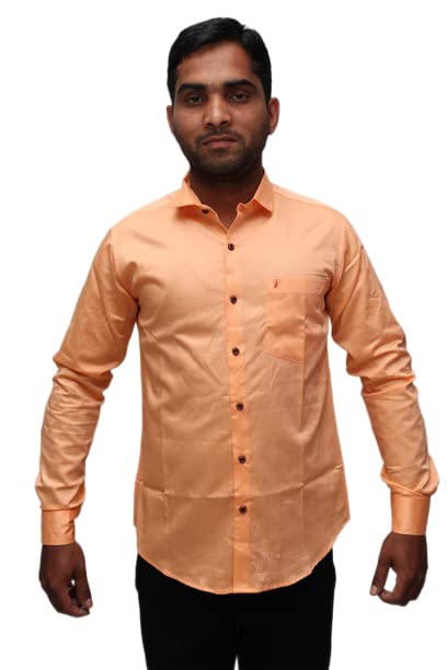 Just Trousers Orange Pure Cotton Solid Shirt for Men