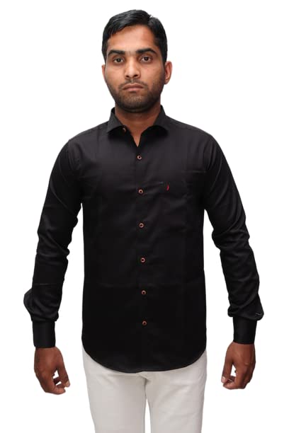 Just Trousers Black Pure Cotton Solid Shirt for Men