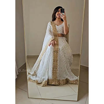 White Lehenga Choli With Full Heavy Embroidery Sequence Work